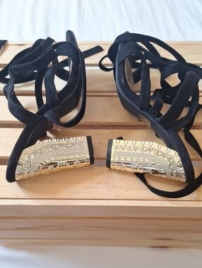 Olivia Miller Black Suede Wrap-Strap Heels